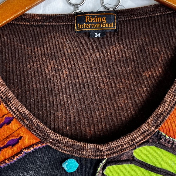 Rising International Hippie Boho Patchwork Shirt Women Medium Embroidered Flower - Picture 8 of 16